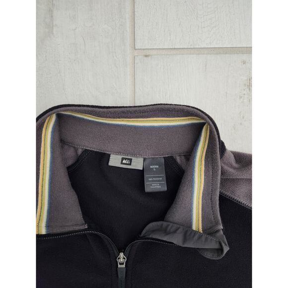 REI Mens Large 1/4 Zip Pullover Shirt Long Sleeve Black Mock Neck Fleece Outdoor - Picture 5 of 8
